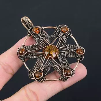 Красивый балтийский янтарь, драгоценный камень, чистая медная проволока, обернутая подвеской ручной работы, ювелирные изделия 3.07 Inches оранжевый