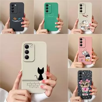 Красивый бампер с изображением мультяшного кота для Vivo Y200e T3 Y100 (ИДН) Чехол V30e V40 Pro Lite V30 SE, матовый защитный экран, устойчивый к падениям, мягкий силиконовый чехол для телефона Vivo Y100 (IDN) 5G