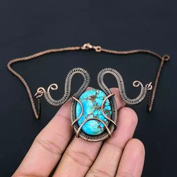 Красивый бирюзовый драгоценный камень из чистой медной проволоки, обернутый ожерельем ручной работы, ювелирные изделия 18 Inches синий