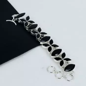 Красивый браслет из черного шпинеля ручной работы из стерлингового серебра 925 пробы, браслет с белым топазом для жены, браслет унисекс, подарок на годовщину 8 чёрный