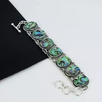 Красивый браслет из драгоценных камней из ракушек Abalone, серебряный браслет ручной работы 925 пробы, браслет из ракушек Abalone для жены, браслет унисекс, подарок на день рождения 8 зелёный