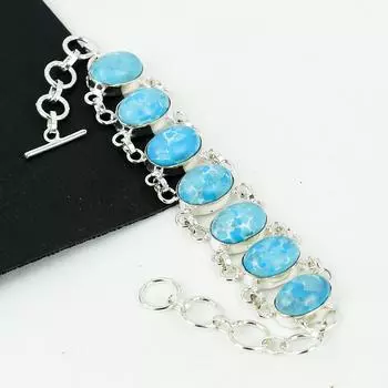 Красивый браслет из драгоценных камней ларимар ручной работы из серебра 925 пробы, браслет из ларимара для жены, браслет унисекс, праздничный подарок 8 синий