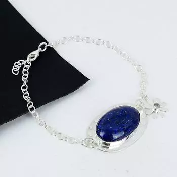 Красивый браслет из драгоценных камней лазурита ручной работы из серебра 925 пробы, браслет с белым топазом для жены, браслет унисекс, пасхальный подарок 8 синий