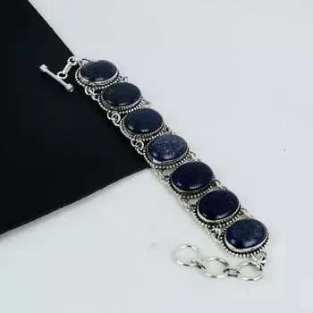 Красивый браслет из драгоценных камней лазурита ручной работы из стерлингового серебра 925 пробы, браслет из лазурита для жены, браслет унисекс, подарок на День благодарения 8 синий