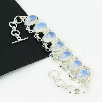 Красивый браслет из драгоценных камней молочного опала ручной работы из серебра 925 пробы, браслет из молочного опала для жены, браслет унисекс, подарок для мамы 8 белый