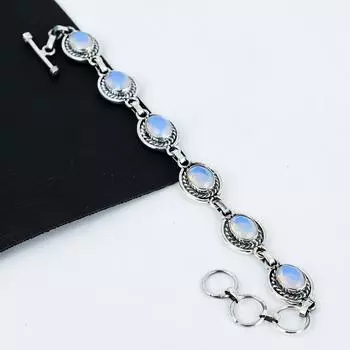 Красивый браслет из драгоценных камней молочного опала ручной работы из серебра 925 пробы, браслет из молочного опала для жены, браслет унисекс, подарок для нее 8 белый