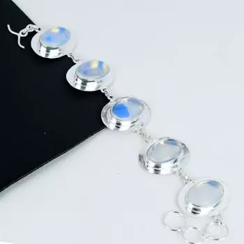 Красивый браслет из драгоценных камней молочного опала ручной работы из серебра 925 пробы, браслет из молочного опала для жены, браслет унисекс, праздничные наряды в подарок 8 белый