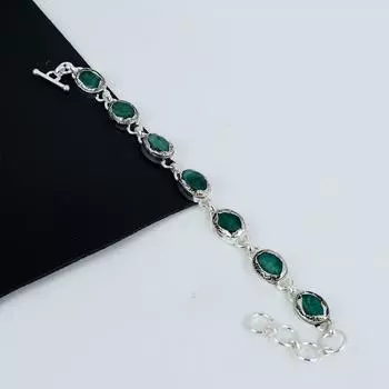 Красивый браслет из драгоценных камней ручной работы из стерлингового серебра 925 пробы, изумрудный браслет для жены, браслет унисекс, подарок на помолвку 8 зелёный