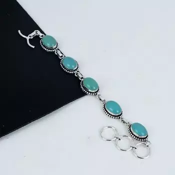 Красивый браслет из драгоценных камней зеленого халцедона ручной работы из стерлингового серебра 925 пробы, браслет из зеленого халцедона для жены, браслет унисекс, праздничный подарок 8 зелёный