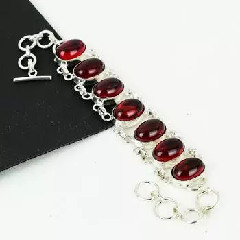 Красивый браслет из красного граната ручной работы из стерлингового серебра 925 пробы, браслет из красного граната для жены, браслет унисекс, подарок на День благодарения 8 красный