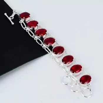 Красивый браслет из красного граната ручной работы из стерлингового серебра 925 пробы, браслет из красного граната для жены, браслет унисекс, праздничные наряды в подарок 8 красный