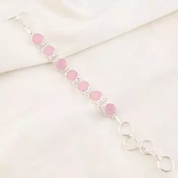 Красивый браслет из розового халцедона и серебра 925 пробы, 9 дюймов, RB-7-16
