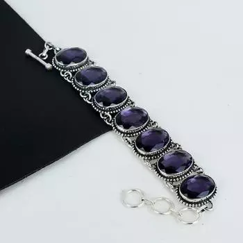Красивый браслет из серебра 925 пробы с аметистом, ручной работы, браслет из аметиста для жены, браслет унисекс, подарок на день рождения 8 фиолетовый