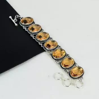 Красивый браслет из серебра 925 пробы с драгоценными камнями морганит, браслет из морганита для жены, браслет унисекс, подарок на годовщину 8 жёлтый