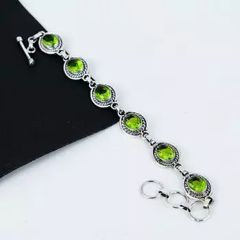 Красивый браслет из серебра 925 пробы с драгоценными камнями перидот, браслет из серебра 925 пробы для жены, браслет унисекс, подарки на годовщину 8 зелёный