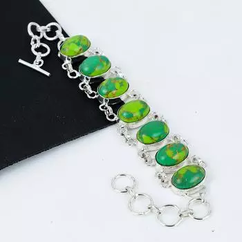 Красивый браслет из серебра 925 пробы с драгоценными камнями зеленого цвета с бирюзой, браслет из серебра 925 пробы с бирюзой для жены, браслет унисекс, подарок маме 8 зелёный