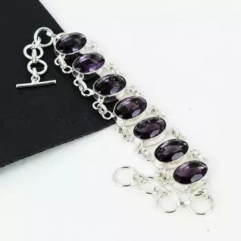 Красивый браслет из серебра 925 пробы с аметистом, ручной работы, браслет с аметистом для жены, браслет унисекс, подарок на вечеринку 8 коричневый
