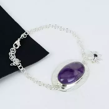 Красивый браслет из серебра 925 пробы с аметистом, ручной работы, браслет с аметистом для жены, браслет унисекс, подарок на День отца для нее 8 фиолетовый