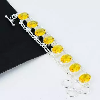 Красивый браслет из серебра 925 пробы с драгоценным камнем цитрин, браслет с цитрином для жены, браслет унисекс, праздничные подарки 8 жёлтый