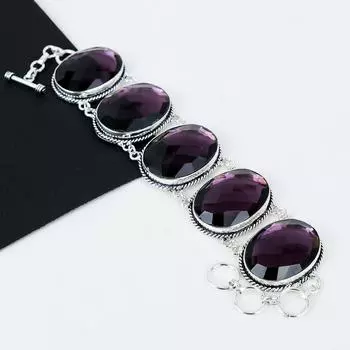 Красивый браслет из серебра 925 пробы с аметистом, ручной работы, браслет с аметистом для жены, браслет унисекс, пасхальные подарки 8 фиолетовый