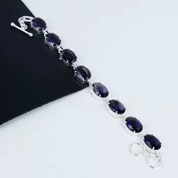 Красивый браслет из серебра 925 пробы с драгоценными камнями аметиста, браслет из розового кунцита для жены, браслет унисекс, подарок для любви 8 фиолетовый