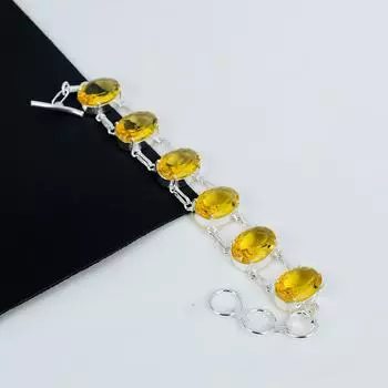 Красивый браслет из серебра 925 пробы с драгоценным камнем цитрин, браслет из серебра 925 пробы для жены, браслет унисекс на день рождения 8 жёлтый