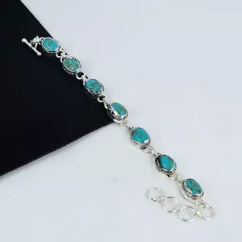Красивый браслет из серебра 925 пробы с бирюзовым камнем, бирюзовый браслет для жены, браслет унисекс, подарок на годовщину 8 зелёный