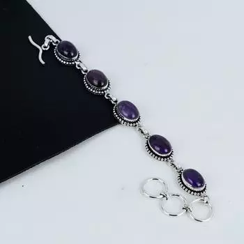Красивый браслет из серебра 925 пробы с аметистом, ручной работы, браслет с аметистом для жены, браслет унисекс, подарок на помолвку для нее 8 фиолетовый