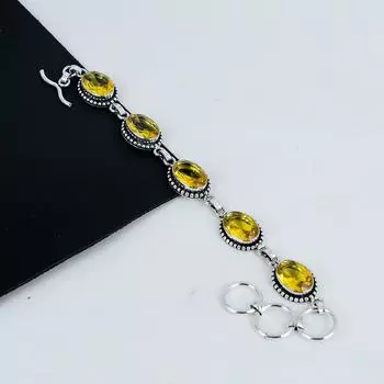 Красивый браслет из серебра 925 пробы с драгоценным камнем цитрин, браслет из серебра 925 пробы, браслет из цитрина для жены, браслет унисекс, подарок для любви 8 жёлтый