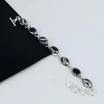 Красивый браслет из серебра 925 пробы с драгоценными камнями аметиста, браслет из розового кварца для жены, браслет унисекс, подарок на День отца 8 фиолетовый