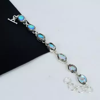 Красивый браслет из серебра 925 пробы с мистическим топазом, браслет для жены с мистическим топазом, подарок на помолвку 8 синий