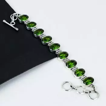 Красивый браслет из стерлингового серебра 925 пробы ручной работы с перидотом, Браслет с перидотом для жены, Унисекс-браслет, Подарок на помолвку 8 зелёный