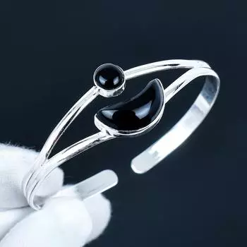 Красивый браслет-манжета из черного оникса ручной работы, браслет-манжета из стерлингового серебра 925 пробы, браслет из черного оникса для жены, унисекс-браслет, подарок для нее 7 чёрный