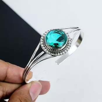 Красивый браслет-манжета из зеленого апатита, ручной работы, браслет-манжета из стерлингового серебра 925 пробы, браслет-манжета из зеленого апатита для жены, браслет унисекс, пасхальный подарок 7 зелёный