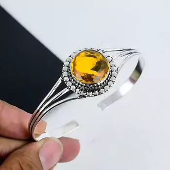 Красивый браслет-манжета ручной работы с драгоценным камнем цитрин, браслет-манжета из стерлингового серебра 925 пробы, браслет-манжета с цитрином для жены, браслет унисекс, пасхальный подарок 7 жёлтый