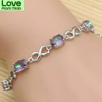 Красивый браслет Rainbow Mystic Fire Cz из настоящего серебра 925 пробы для женщин, бесплатная подарочная коробка и доставка