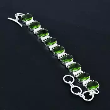 Красивый браслет с перидотом, браслет из стерлингового серебра 925 пробы, браслет с регулируемой цепочкой, браслет ручной работы в стиле бохо, украшения с перидотом, подарки для любви 8 зелёный