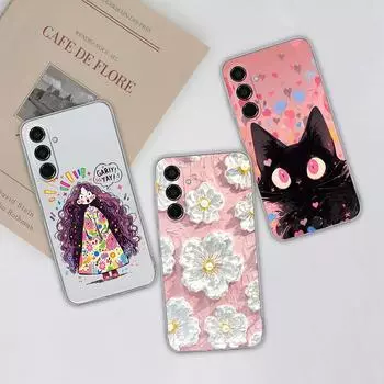 Красивый чехол для кошки с девочкой для Samsung M35 M34 5G A05 A06 S24 A55 S23 S24 FE, задняя крышка, противоударный, устойчивый к падениям, мягкий, из ТПУ, силиконовый бампер, корпус для Galaxy Samsung M35 5G