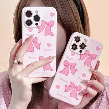 Красивый чехол для телефона Imd с розовым бантом и любовью для Iphone 11 12 Promax 14 Pro Max 13promax, задняя крышка с милым рисунком любви, чехол в виде ракушки For iphone 12
