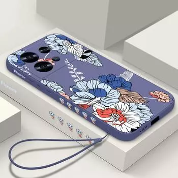 Красивый чехол для телефона с цветочным принтом для Xiaomi 13T 12T 11T Pro F6 X6 X3 Mi 11 Lite Redmi Note 13 12 11 10 Pro Max, тонкий мягкий противоударный чехол из ТПУ со шнурком Redmi Note 13 4G чёрный