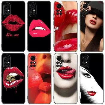 Красивый чехол для телефона с красными губами для Huawei Honor 60 50 Mate 40 30 20 10 Lite Nova 9 8 Pro 7 SE Y60 30S 8i 7i 5T, черный чехол премиум-класса Huawei Nova 9