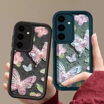 Красивый чехол для телефона с принтом бабочки для Samsung S24 Ultra S23 S22 S21 Plus S20 FE A55 A54 A53 A52 A35 A34 A15 A14, противоударный мягкий силиконовый чехол Samsung S24 чёрный