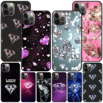 Красивый чехол с бриллиантами для Iphone 14 11 13 Pro Max 12 Mini Xr 7 8 Plus Se 2020 Xs 6 6s + черный мягкий чехол для мобильного телефона iPhone 14 Pro Max