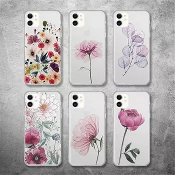Красивый чехол с цветком для iPhone 13 12 11 Pro Max XS Max XR X 7 8 6 Plus 5 5S SE 2020 12 Mini Matte Soft TPU Clear Cover iPhone 5 5s SE