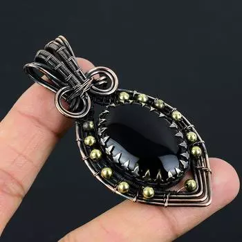 Красивый черный оникс драгоценный камень чистая медная проволока обернутая подвеска ручной работы ювелирный подарок 2.95 Inches чёрный