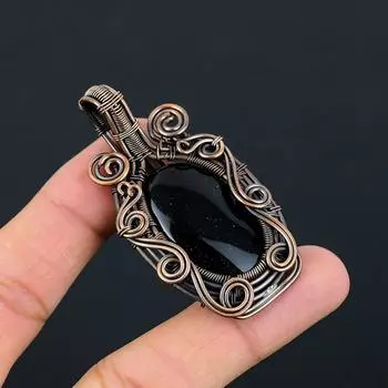 Красивый черный оникс, драгоценный камень, чистая медная проволока, обернутая подвеской ручной работы, ювелирные изделия 2.48 Inches чёрный