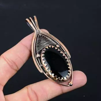 Красивый черный оникс, драгоценный камень, чистая медная проволока, обернутая подвеской ручной работы, ювелирные изделия 3.23 Inches чёрный