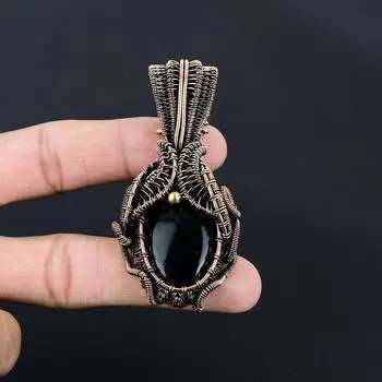 Красивый черный оникс, драгоценный камень, ювелирные изделия ручной работы, подвеска из чистой медной проволоки 2.83 Inches чёрный