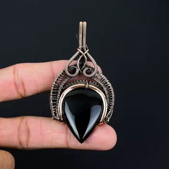 Красивый черный оникс, драгоценный камень, ювелирные изделия ручной работы, подвеска из чистой медной проволоки 3.15 Inches чёрный