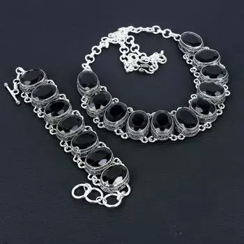 Красивый черный шпинель драгоценный камень ручной работы 925 стерлингового серебра ювелирные изделия черный шпинель ожерелье браслет комплект, антикварный ювелирный комплект, браслет для подарка 20 чёрный
